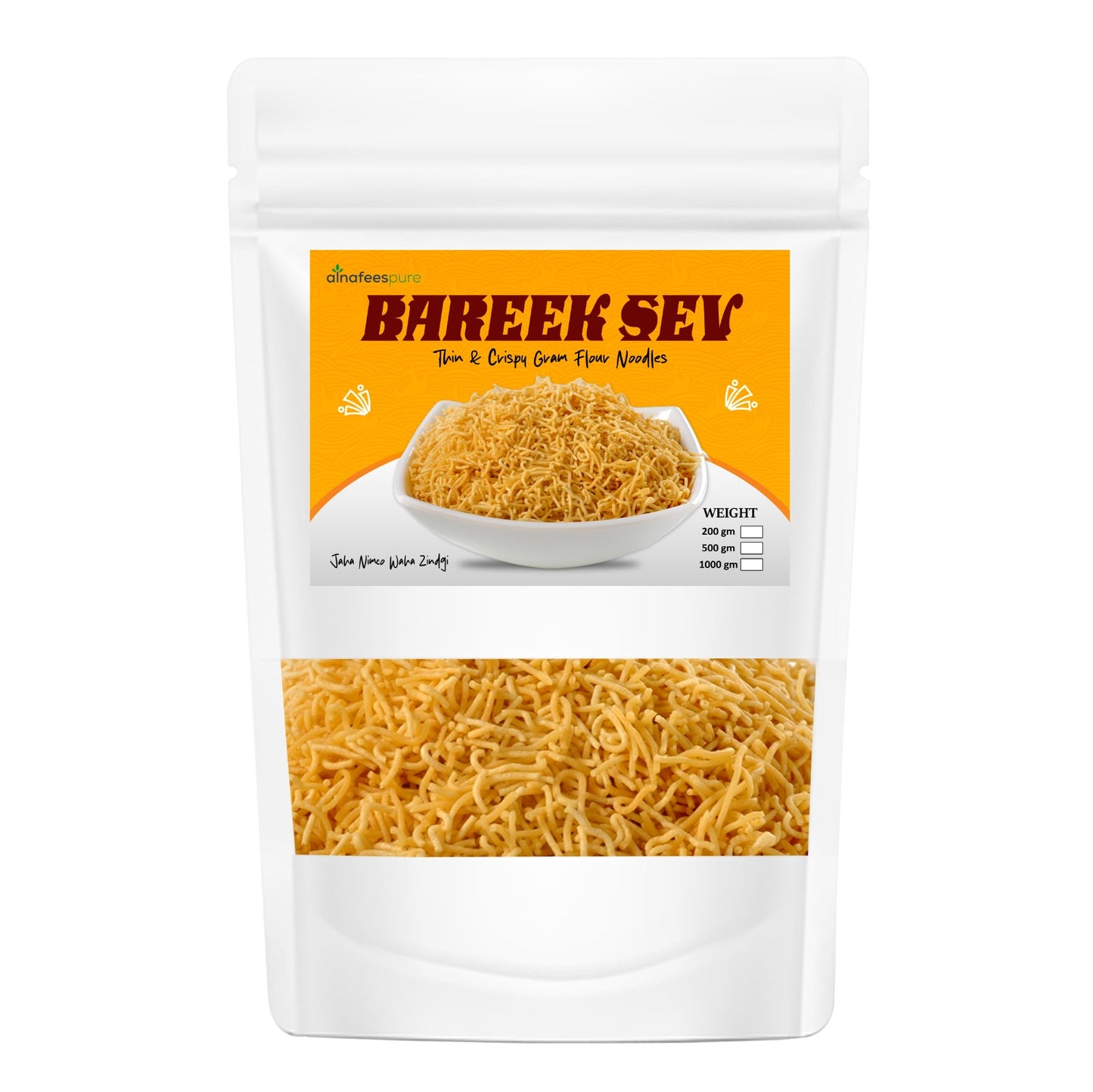 AlnafeesPure Bareek Sev (Thin & Crispy Gram Flour Noodles) Namkeen Snacks | Bhujia Sev | Crunchy Pakistani Snacks