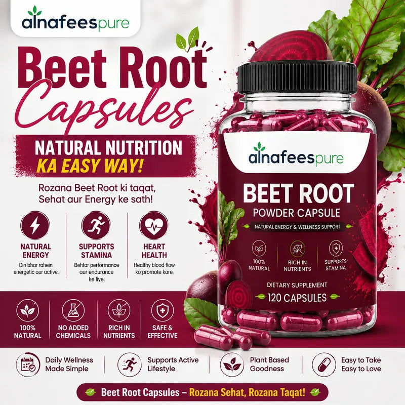 Al-Nafees Pure:Beet Root 120 Capsules | Free Delivery