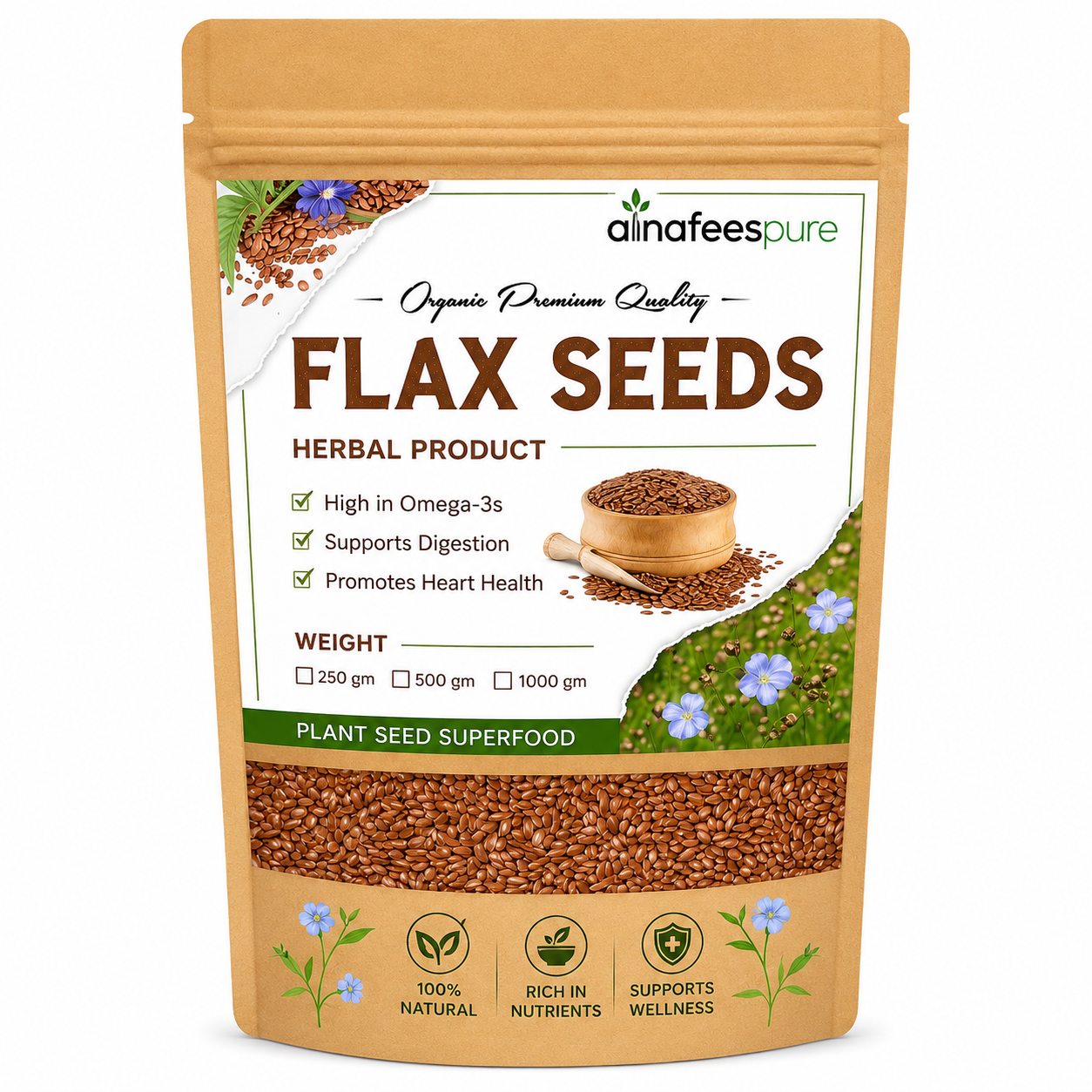 Alnafeespure Premium Flax Seeds Rich in Omega3, Fiber & Nutrients for a Healthier You