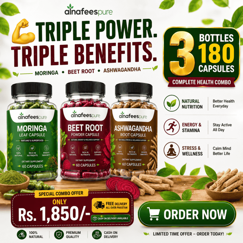 3-IN-1 HEALTH VALUE BOTTLES PACK | MORINGA | BEET ROOT | ASHWAGANDHA