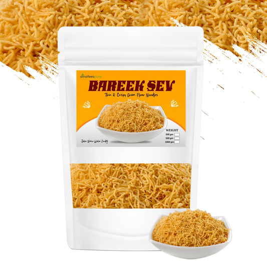 AlnafeesPure Bareek Sev (Thin & Crispy Gram Flour Noodles) Namkeen Snacks | Bhujia Sev | Crunchy Pakistani Snacks