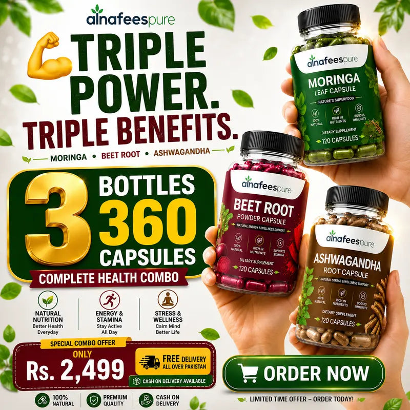 3-IN-1 HEALTH VALUE BOTTLES PACK | MORINGA | BEET ROOT | ASHWAGANDHA