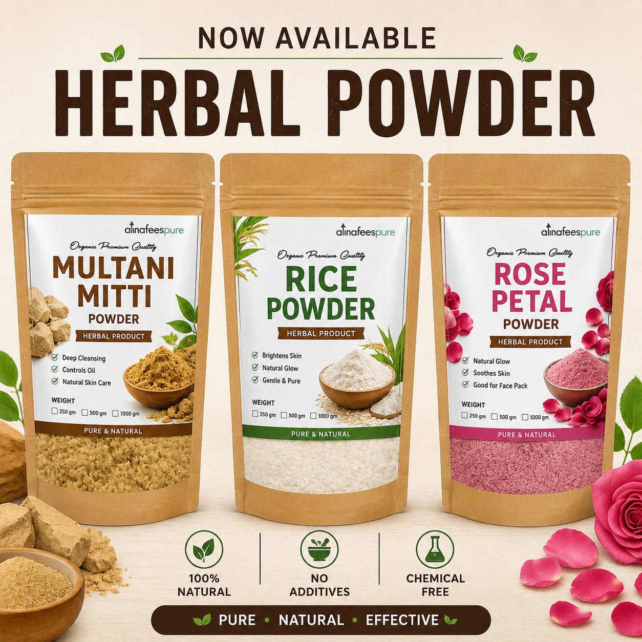 Combo Pack of 3 Organic Premium Quality Herbal Powders