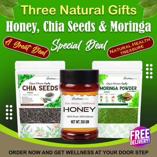 Three Natural Gifts "Honey, Chia Seeds, and Moringa Free Delivery