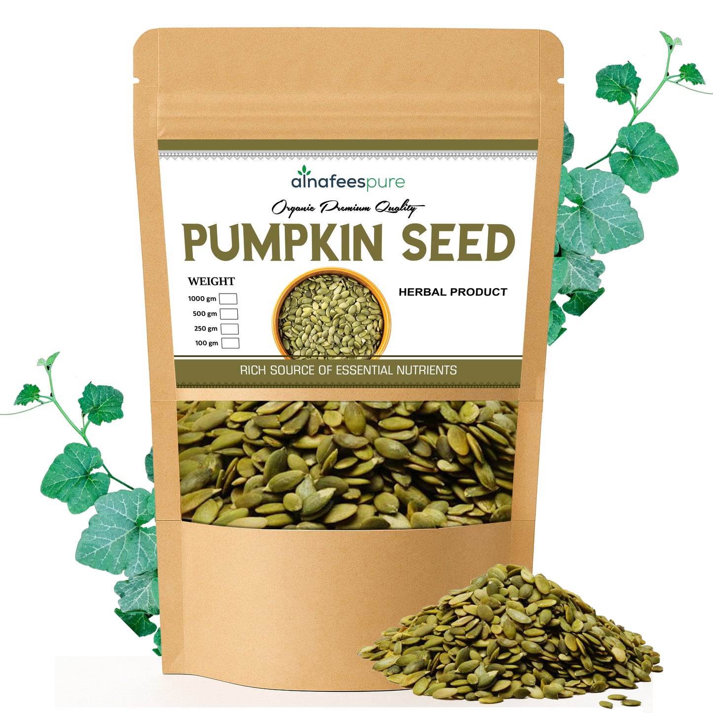Alnafeespure Premium Green Pumpkin Seeds Nutritious Raw & Rich in Essential Nutrients